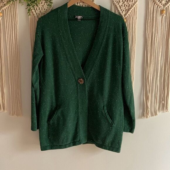 J. JILL Green Speckled Angora Blend Button Cardigan Sweater Size Medium - Picture 1 of 11